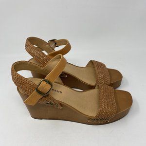 Tan Wedge Sandals with Braided Straps - Women
